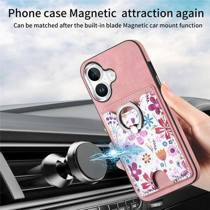 For iPhone 16 Case Kickstand Leather Coated TPU Pattern Back Cover