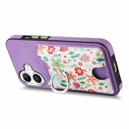 For iPhone 16 Case Kickstand Leather Coated TPU Pattern Back Cover