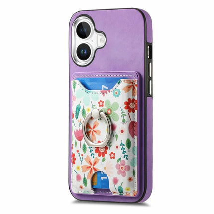For iPhone 16 Case Kickstand Leather Coated TPU Pattern Back Cover