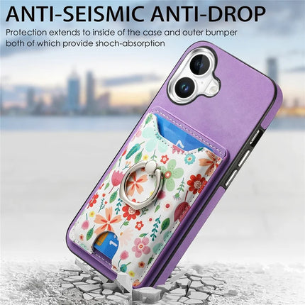 For iPhone 16 Case Kickstand Leather Coated TPU Pattern Back Cover
