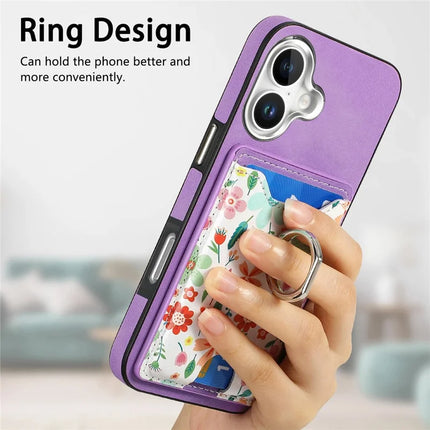 For iPhone 16 Case Kickstand Leather Coated TPU Pattern Back Cover