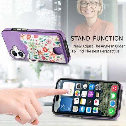For iPhone 16 Case Kickstand Leather Coated TPU Pattern Back Cover