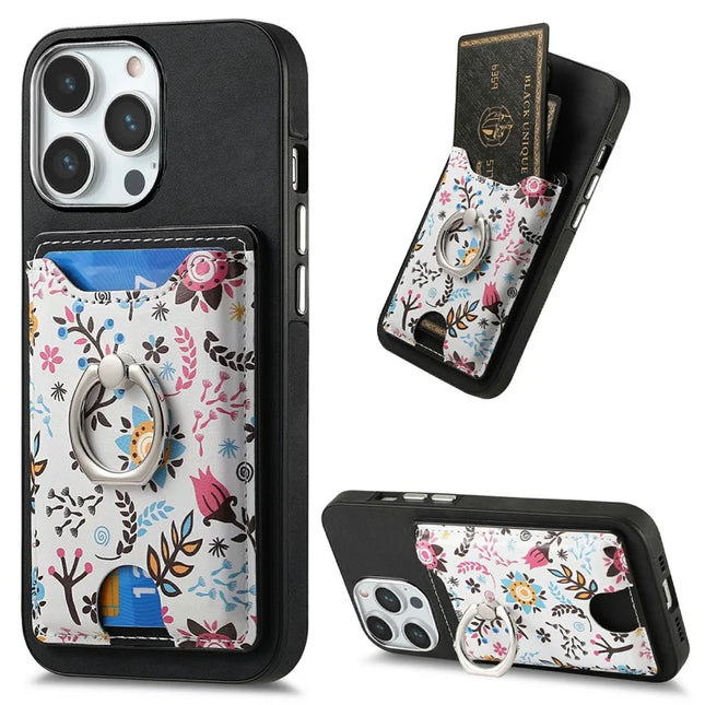 For iPhone 16 Pro Max Case Kickstand Leather Coated TPU Pattern Back Cover - Black