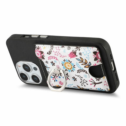 For iPhone 16 Pro Max Case Kickstand Leather Coated TPU Pattern Back Cover