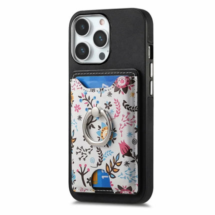 For iPhone 16 Pro Max Case Kickstand Leather Coated TPU Pattern Back Cover