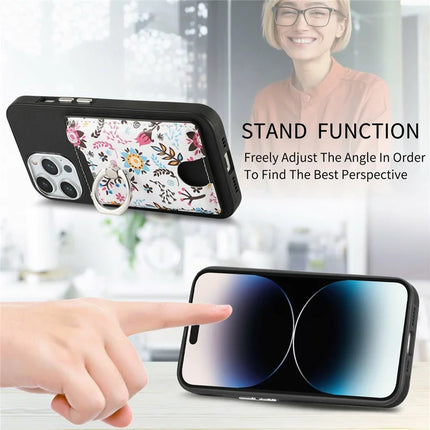 For iPhone 16 Pro Max Case Kickstand Leather Coated TPU Pattern Back Cover