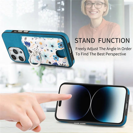 For iPhone 16 Pro Max Case Kickstand Leather Coated TPU Pattern Back Cover