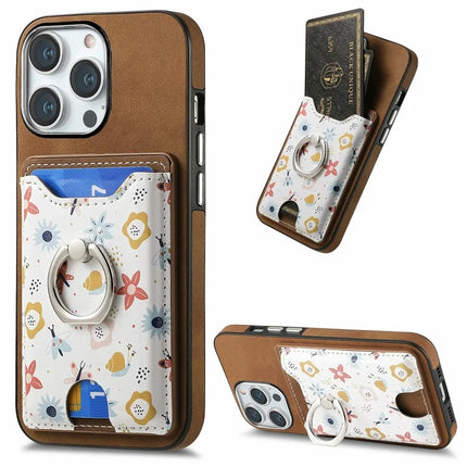 For iPhone 16 Pro Max Case Kickstand Leather Coated TPU Pattern Back Cover - Brown