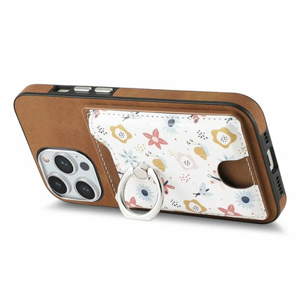 For iPhone 16 Pro Max Case Kickstand Leather Coated TPU Pattern Back Cover