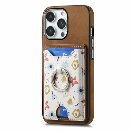For iPhone 16 Pro Max Case Kickstand Leather Coated TPU Pattern Back Cover
