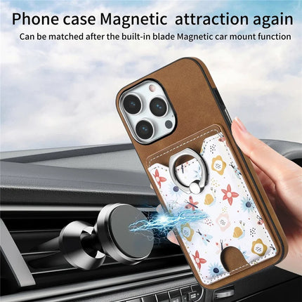 For iPhone 16 Pro Max Case Kickstand Leather Coated TPU Pattern Back Cover