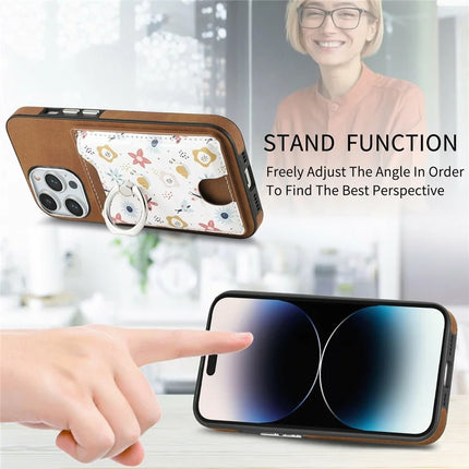 For iPhone 16 Pro Max Case Kickstand Leather Coated TPU Pattern Back Cover