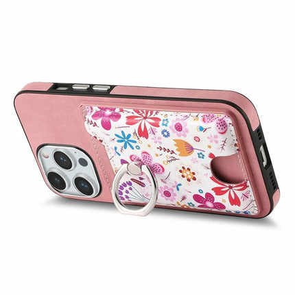 For iPhone 16 Pro Max Case Kickstand Leather Coated TPU Pattern Back Cover