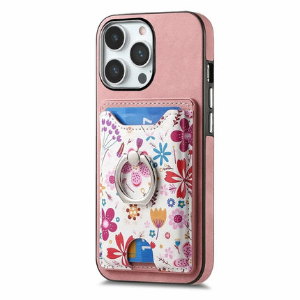 For iPhone 16 Pro Max Case Kickstand Leather Coated TPU Pattern Back Cover