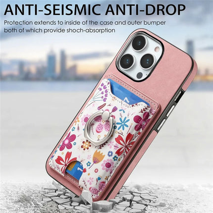 For iPhone 16 Pro Max Case Kickstand Leather Coated TPU Pattern Back Cover