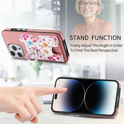 For iPhone 16 Pro Max Case Kickstand Leather Coated TPU Pattern Back Cover