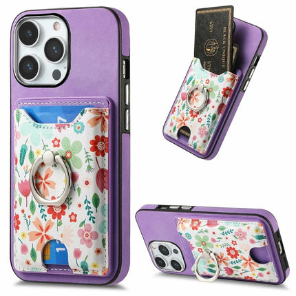 For iPhone 16 Pro Max Case Kickstand Leather Coated TPU Pattern Back Cover - Purple