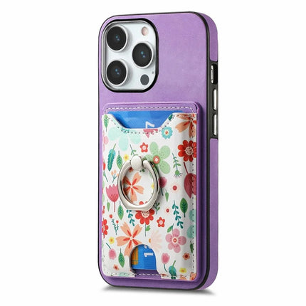 For iPhone 16 Pro Max Case Kickstand Leather Coated TPU Pattern Back Cover
