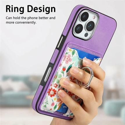 For iPhone 16 Pro Max Case Kickstand Leather Coated TPU Pattern Back Cover