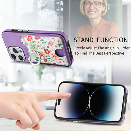 For iPhone 16 Pro Max Case Kickstand Leather Coated TPU Pattern Back Cover