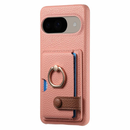 For Google Pixel 9 / 9 Pro Case Ring Holder Kickstand Card Slot Leather Phone Back Cover