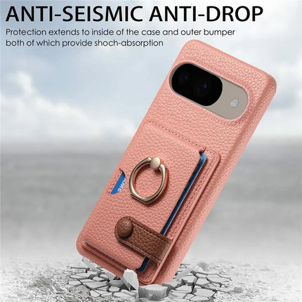 For Google Pixel 9 / 9 Pro Case Ring Holder Kickstand Card Slot Leather Phone Back Cover