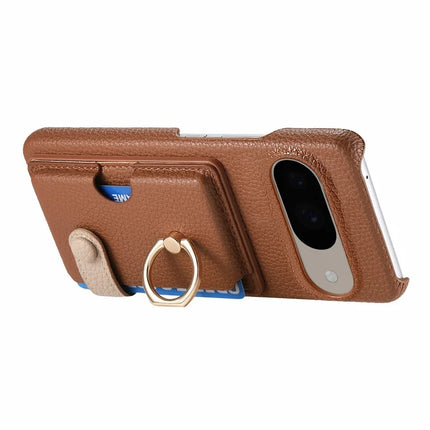 For Google Pixel 9 / 9 Pro Case Ring Holder Kickstand Card Slot Leather Phone Back Cover