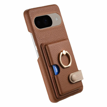 For Google Pixel 9 / 9 Pro Case Ring Holder Kickstand Card Slot Leather Phone Back Cover