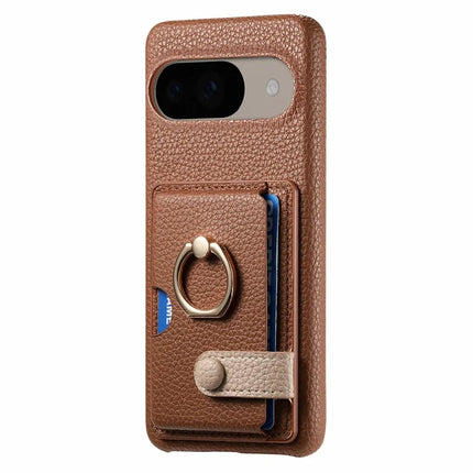 For Google Pixel 9 / 9 Pro Case Ring Holder Kickstand Card Slot Leather Phone Back Cover
