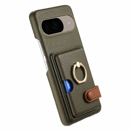 For Google Pixel 9 / 9 Pro Case Ring Holder Kickstand Card Slot Leather Phone Back Cover