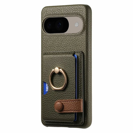 For Google Pixel 9 / 9 Pro Case Ring Holder Kickstand Card Slot Leather Phone Back Cover