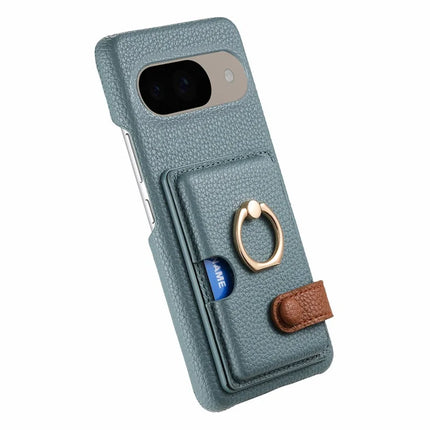 For Google Pixel 9 / 9 Pro Case Ring Holder Kickstand Card Slot Leather Phone Back Cover