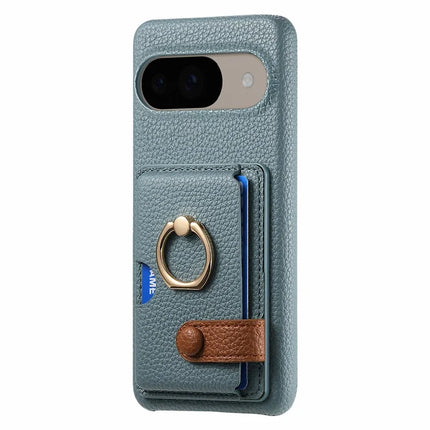 For Google Pixel 9 / 9 Pro Case Ring Holder Kickstand Card Slot Leather Phone Back Cover