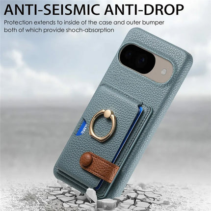 For Google Pixel 9 / 9 Pro Case Ring Holder Kickstand Card Slot Leather Phone Back Cover