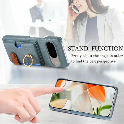 For Google Pixel 9 / 9 Pro Case Ring Holder Kickstand Card Slot Leather Phone Back Cover