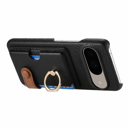 For Google Pixel 9 / 9 Pro Case Ring Holder Kickstand Card Slot Leather Phone Back Cover