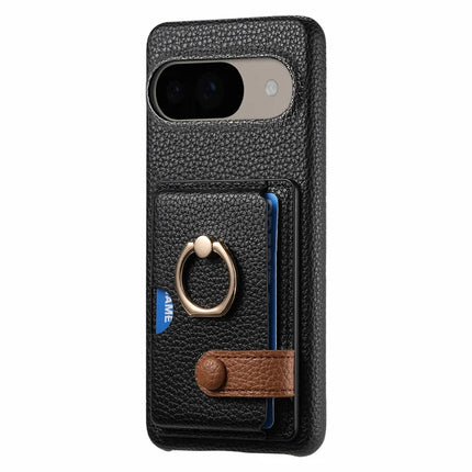 For Google Pixel 9 / 9 Pro Case Ring Holder Kickstand Card Slot Leather Phone Back Cover
