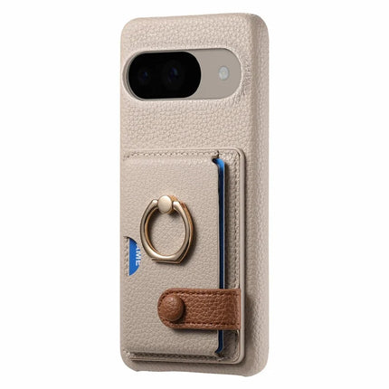For Google Pixel 9 / 9 Pro Case Ring Holder Kickstand Card Slot Leather Phone Back Cover