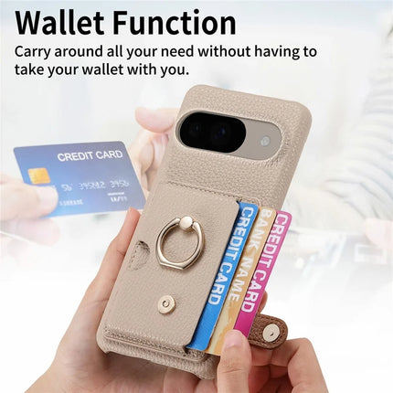 For Google Pixel 9 / 9 Pro Case Ring Holder Kickstand Card Slot Leather Phone Back Cover