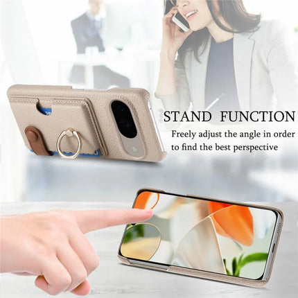 For Google Pixel 9 / 9 Pro Case Ring Holder Kickstand Card Slot Leather Phone Back Cover