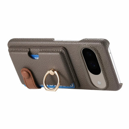 For Google Pixel 9 / 9 Pro Case Ring Holder Kickstand Card Slot Leather Phone Back Cover