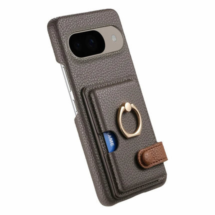 For Google Pixel 9 / 9 Pro Case Ring Holder Kickstand Card Slot Leather Phone Back Cover