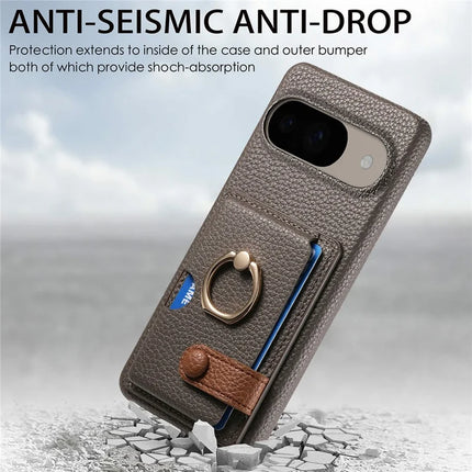 For Google Pixel 9 / 9 Pro Case Ring Holder Kickstand Card Slot Leather Phone Back Cover