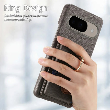 For Google Pixel 9 / 9 Pro Case Ring Holder Kickstand Card Slot Leather Phone Back Cover