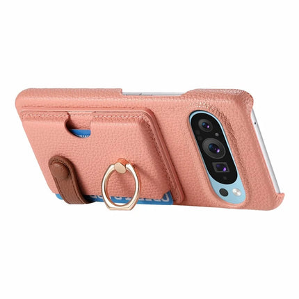 For Google Pixel 9 Pro XL Case Ring Holder Kickstand Card Slot Leather Phone Back Cover