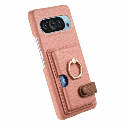 For Google Pixel 9 Pro XL Case Ring Holder Kickstand Card Slot Leather Phone Back Cover