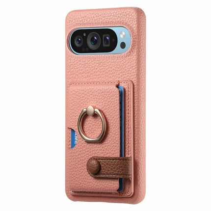 For Google Pixel 9 Pro XL Case Ring Holder Kickstand Card Slot Leather Phone Back Cover