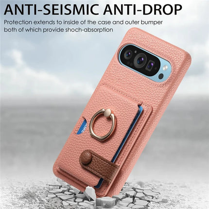 For Google Pixel 9 Pro XL Case Ring Holder Kickstand Card Slot Leather Phone Back Cover