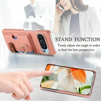For Google Pixel 9 Pro XL Case Ring Holder Kickstand Card Slot Leather Phone Back Cover