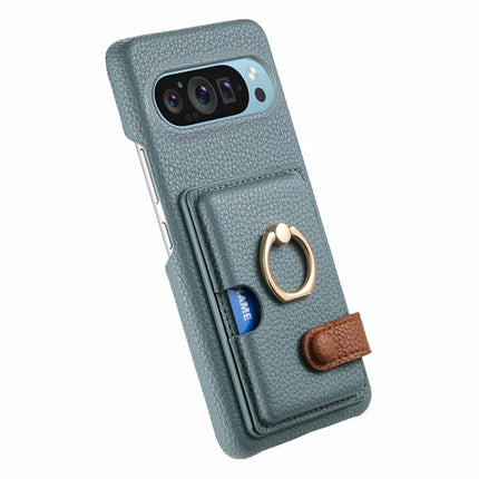 For Google Pixel 9 Pro XL Case Ring Holder Kickstand Card Slot Leather Phone Back Cover
